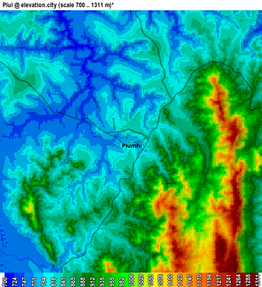 Zoom OUT 2x Piuí, Brazil elevation map