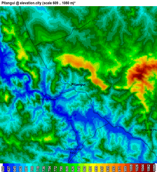 Zoom OUT 2x Pitangui, Brazil elevation map
