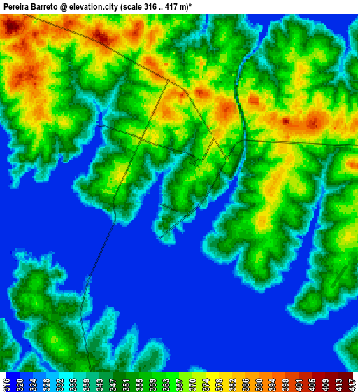 Zoom OUT 2x Pereira Barreto, Brazil elevation map