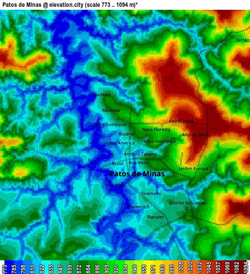 Zoom OUT 2x Patos de Minas, Brazil elevation map