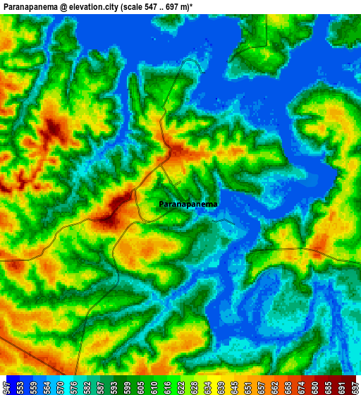 Zoom OUT 2x Paranapanema, Brazil elevation map