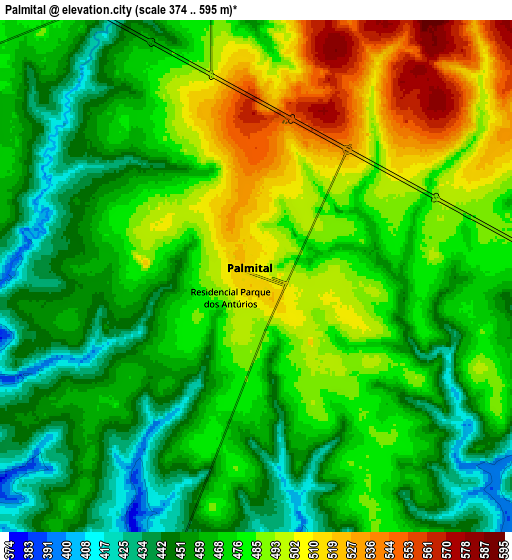 Zoom OUT 2x Palmital, Brazil elevation map