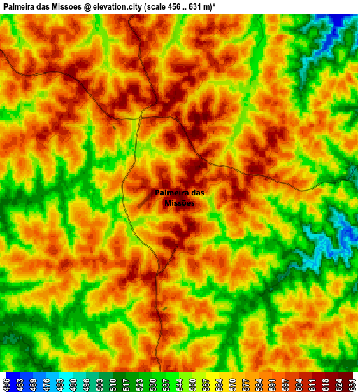 Zoom OUT 2x Palmeira das Missões, Brazil elevation map