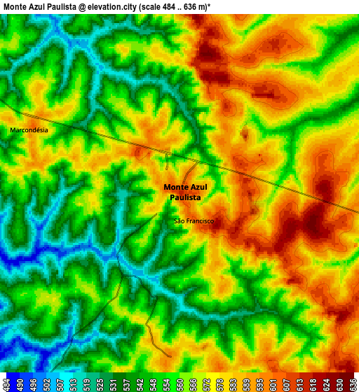 Zoom OUT 2x Monte Azul Paulista, Brazil elevation map