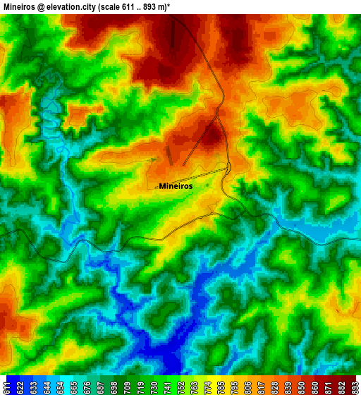 Zoom OUT 2x Mineiros, Brazil elevation map