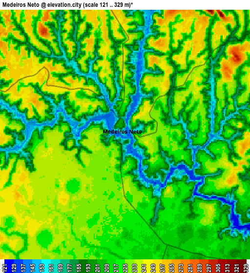 Zoom OUT 2x Medeiros Neto, Brazil elevation map