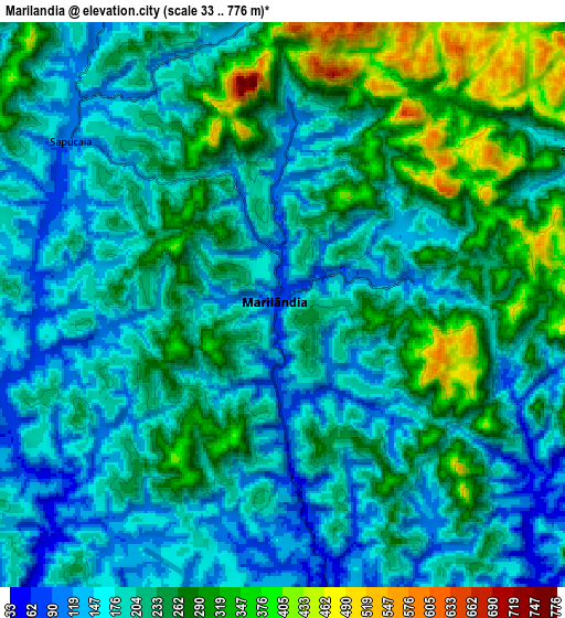 Zoom OUT 2x Marilândia, Brazil elevation map