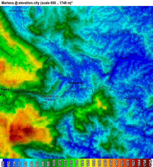 Zoom OUT 2x Mariana, Brazil elevation map