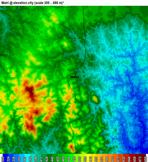 Zoom OUT 2x Mairi, Brazil elevation map