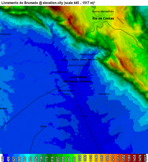 Zoom OUT 2x Livramento do Brumado, Brazil elevation map