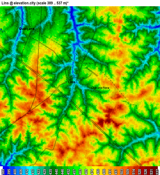 Zoom OUT 2x Lins, Brazil elevation map