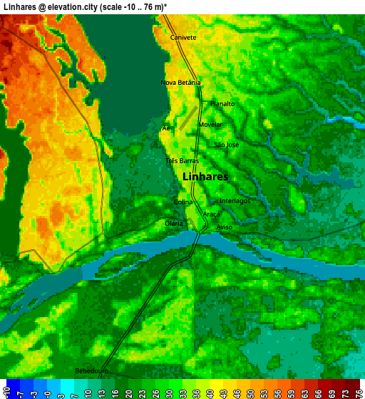 Zoom OUT 2x Linhares, Brazil elevation map