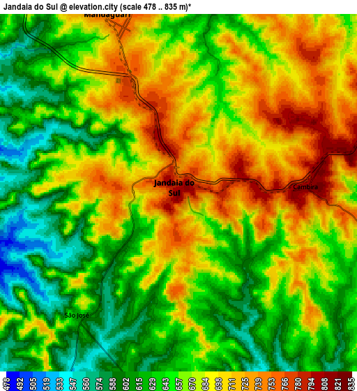 Zoom OUT 2x Jandaia do Sul, Brazil elevation map