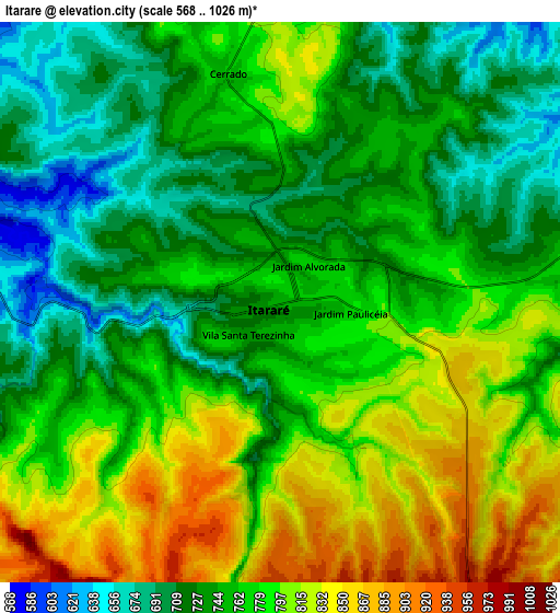 Zoom OUT 2x Itararé, Brazil elevation map