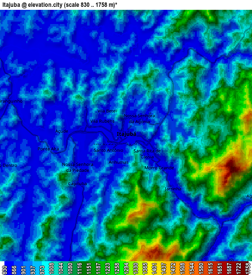 Zoom OUT 2x Itajubá, Brazil elevation map