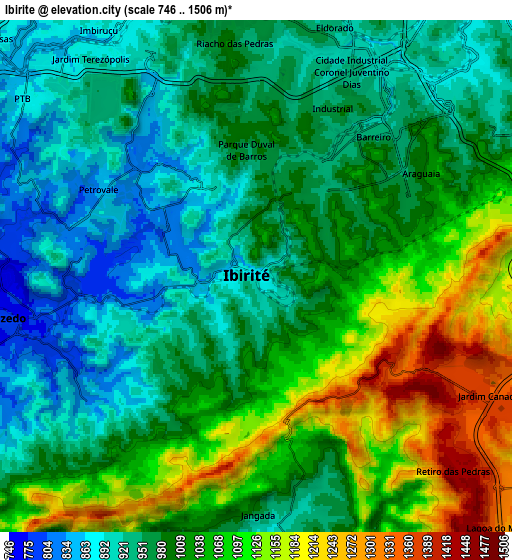 Zoom OUT 2x Ibirité, Brazil elevation map