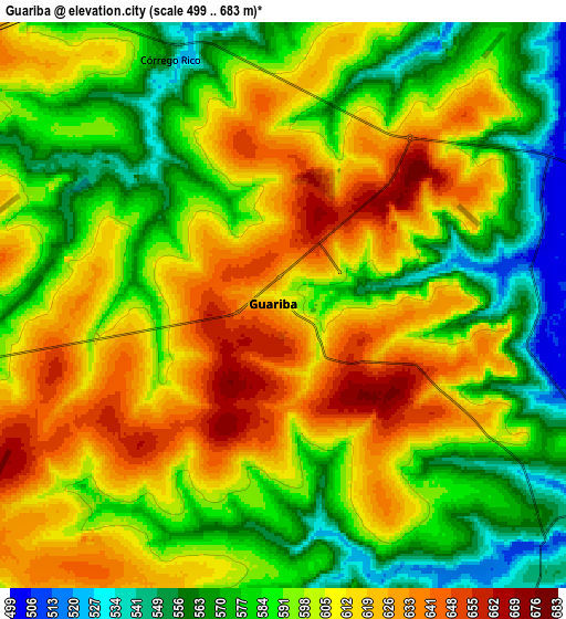 Zoom OUT 2x Guariba, Brazil elevation map
