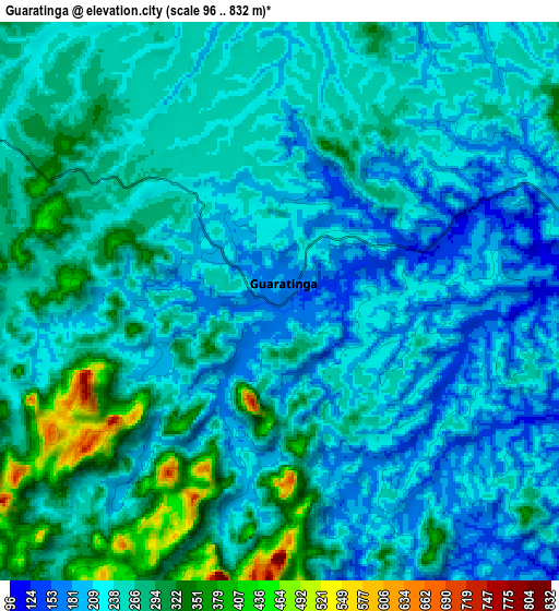 Zoom OUT 2x Guaratinga, Brazil elevation map