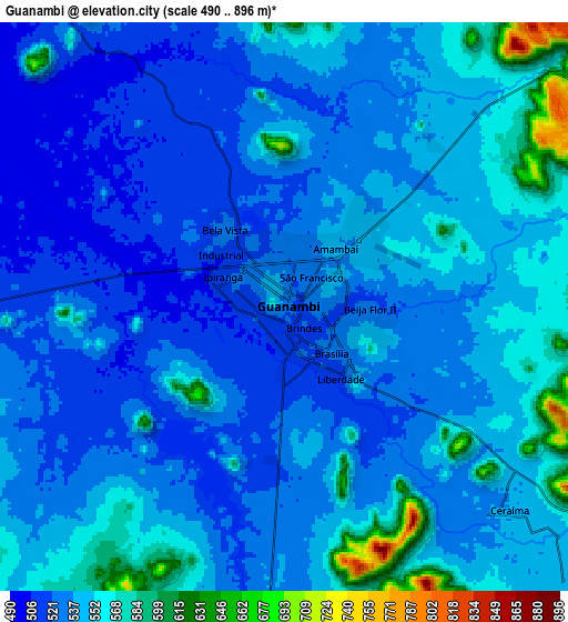 Zoom OUT 2x Guanambi, Brazil elevation map