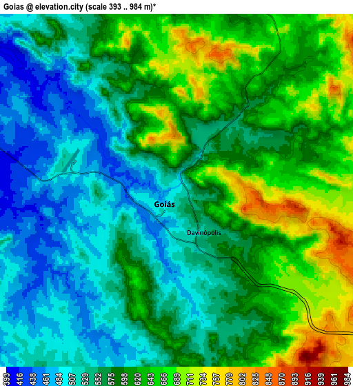 Zoom OUT 2x Goiás, Brazil elevation map