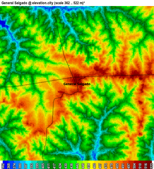 Zoom OUT 2x General Salgado, Brazil elevation map