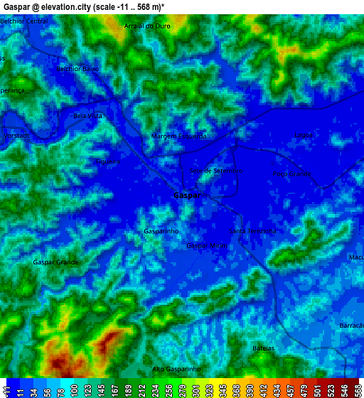 Zoom OUT 2x Gaspar, Brazil elevation map