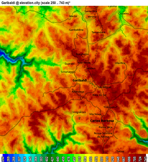 Zoom OUT 2x Garibaldi, Brazil elevation map