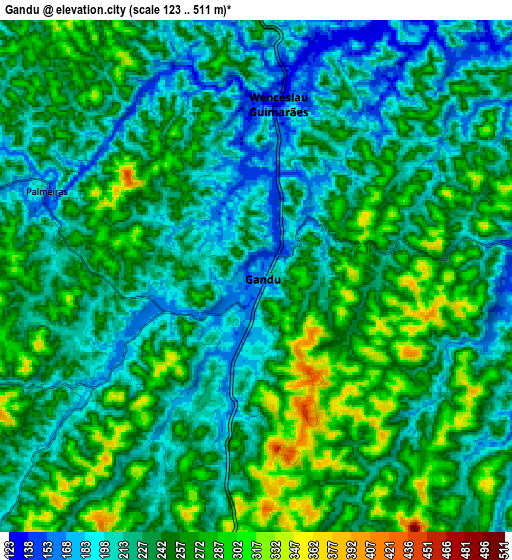 Zoom OUT 2x Gandu, Brazil elevation map