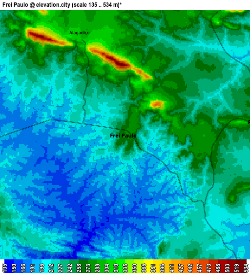 Zoom OUT 2x Frei Paulo, Brazil elevation map