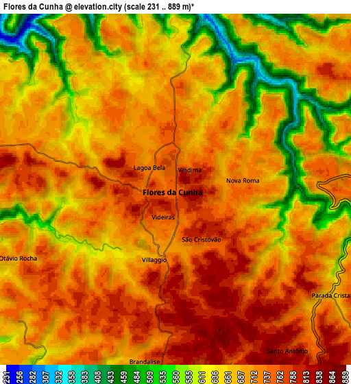 Zoom OUT 2x Flores da Cunha, Brazil elevation map