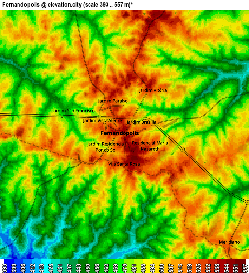 Zoom OUT 2x Fernandópolis, Brazil elevation map