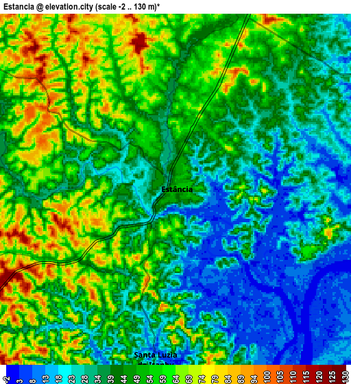 Zoom OUT 2x Estância, Brazil elevation map