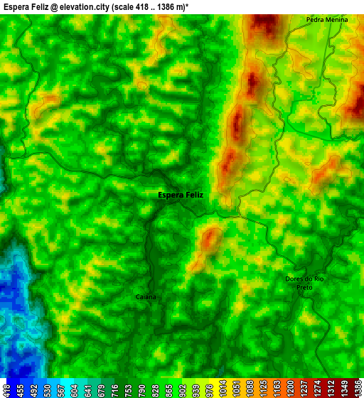 Zoom OUT 2x Espera Feliz, Brazil elevation map
