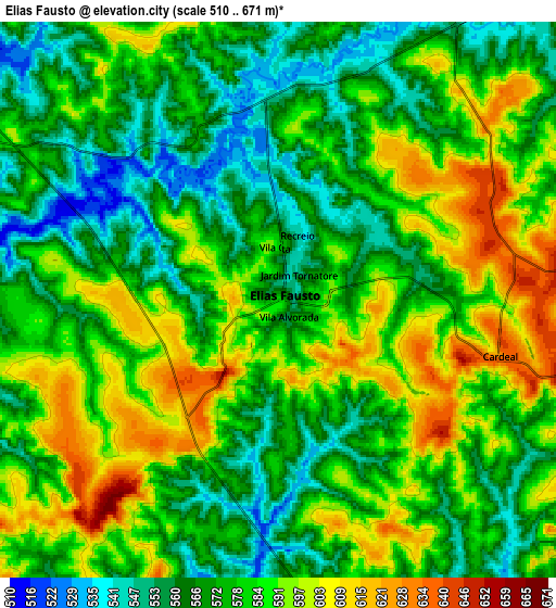 Zoom OUT 2x Elias Fausto, Brazil elevation map