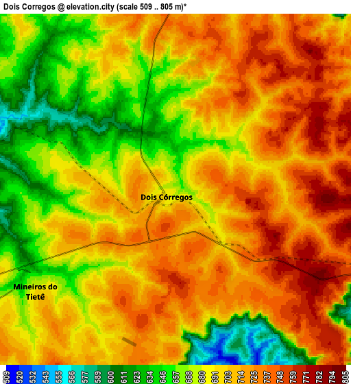 Zoom OUT 2x Dois Córregos, Brazil elevation map