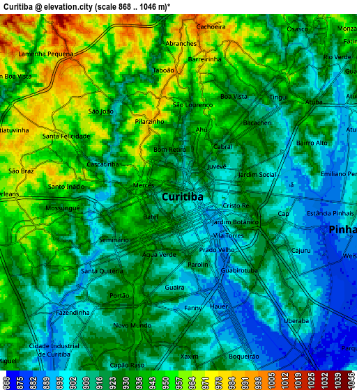 Zoom OUT 2x Curitiba, Brazil elevation map