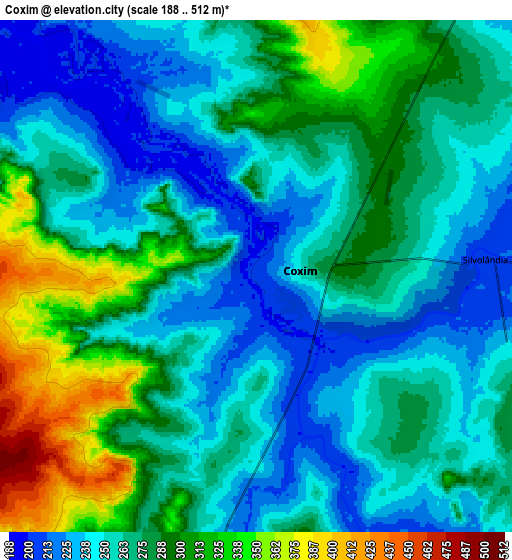 Zoom OUT 2x Coxim, Brazil elevation map