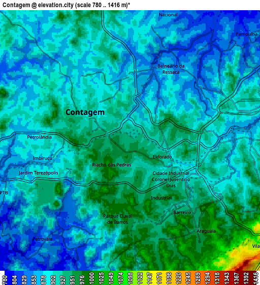 Zoom OUT 2x Contagem, Brazil elevation map