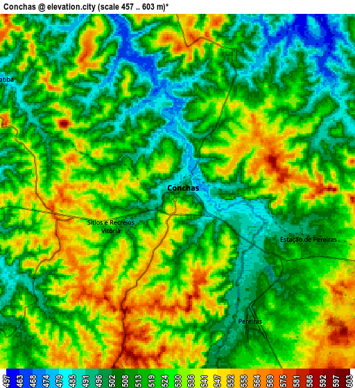 Zoom OUT 2x Conchas, Brazil elevation map