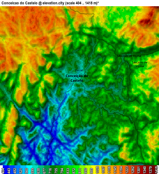 Zoom OUT 2x Conceição do Castelo, Brazil elevation map