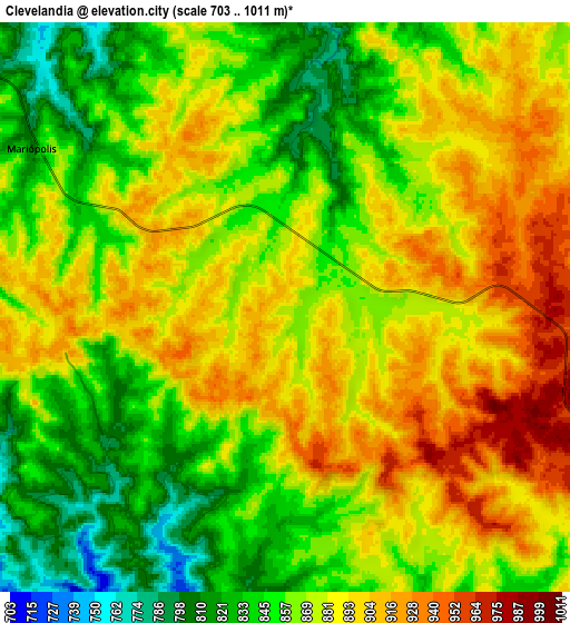 Zoom OUT 2x Clevelândia, Brazil elevation map