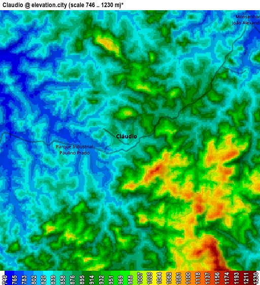 Zoom OUT 2x Cláudio, Brazil elevation map