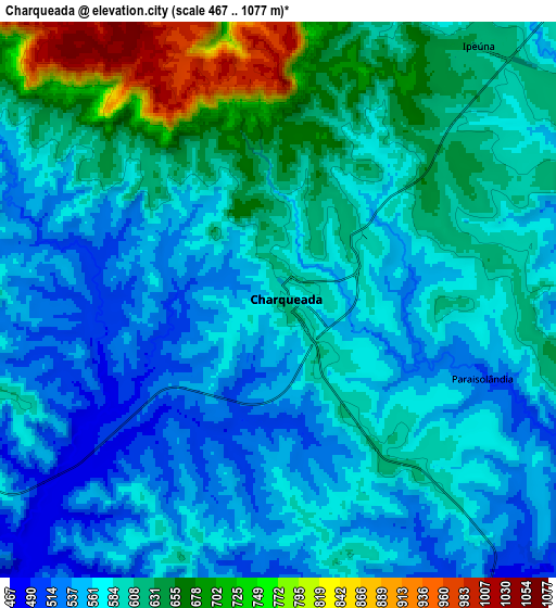 Zoom OUT 2x Charqueada, Brazil elevation map