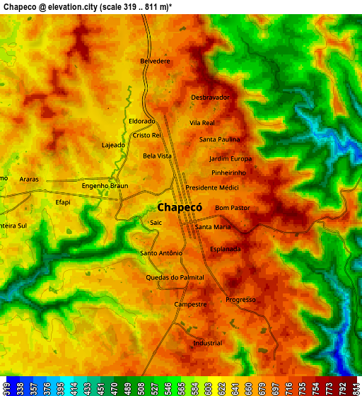 Zoom OUT 2x Chapecó, Brazil elevation map