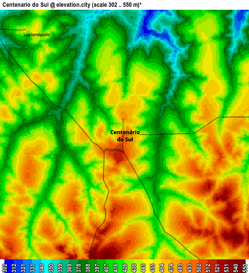 Zoom OUT 2x Centenário do Sul, Brazil elevation map