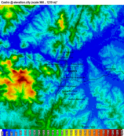 Zoom OUT 2x Castro, Brazil elevation map