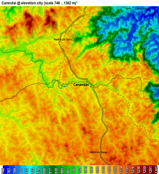 Zoom OUT 2x Carandaí, Brazil elevation map