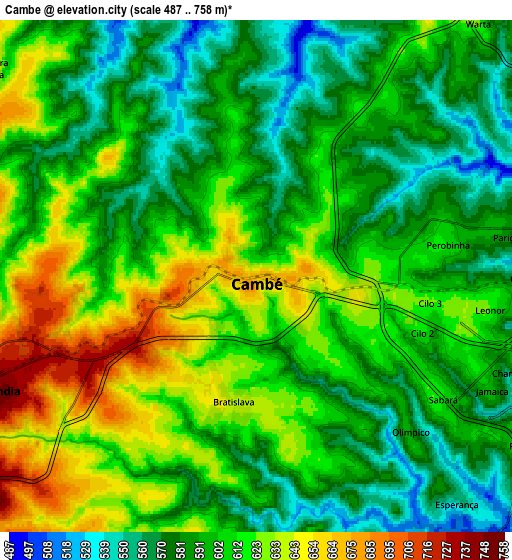 Zoom OUT 2x Cambé, Brazil elevation map