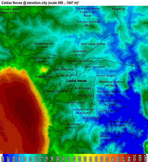 Zoom OUT 2x Caldas Novas, Brazil elevation map