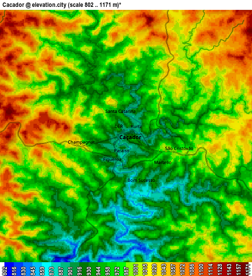 Zoom OUT 2x Caçador, Brazil elevation map